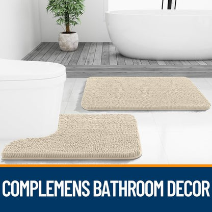OLANLY Bathroom Rugs 44x24, Extra Soft Absorbent Chenille Bath Rugs, Rubber Backing Quick Dry, Machine Washable Bath Mats for Bathroom Floor, Tub and Shower, Home Decor Accessories, Sand