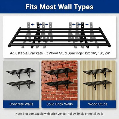 FLEXIMOUNTS 2x4ft Heavy Duty Garage Wall Shelving - 400lbs Capacity | 2-Pack with 8 Hooks for Tools & Supplies