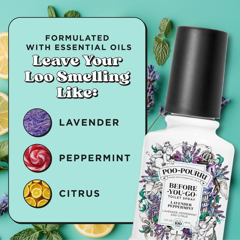 Poo-Pourri Before-You-Go Toilet Spray, Lavender Peppermint, 2 Fl Oz, Up to 100 Uses, Bathroom Odor Deodorizer, Plant-Based with Essential Oils for Home or Work, Travel Essentials, TSA Approved Size