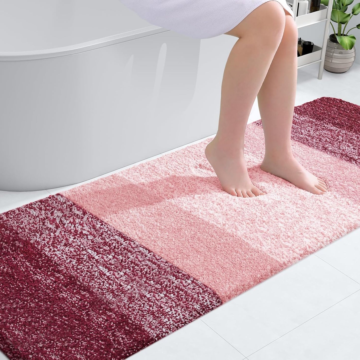 OLANLY Bathroom Runner Rugs - Extra Soft Microfiber Mat 70x24 | Quick Dry, Washable, Rubber Backing - Red