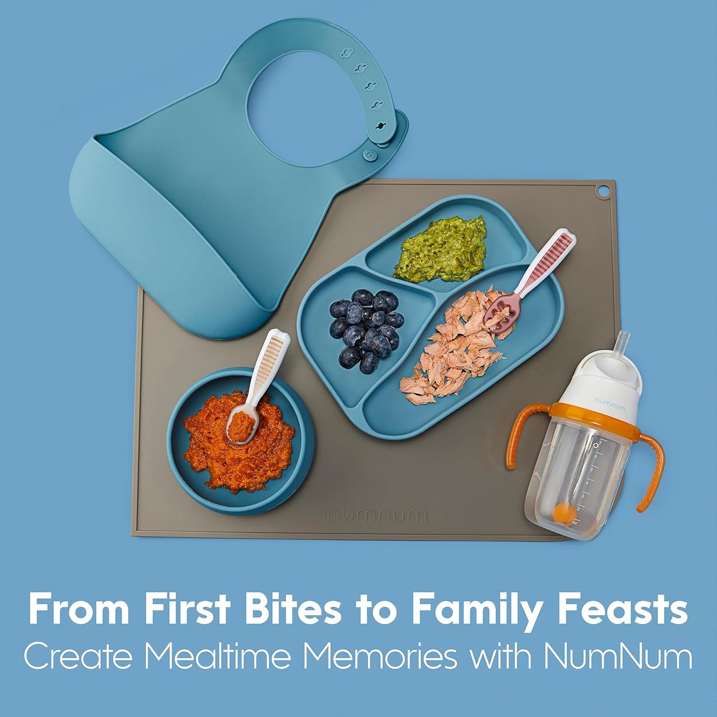NumNum Baby Spoons Set - Silicone Self-Feeding Utensils for 6+ Months | BPA-Free, 2 Pack Red/Yellow