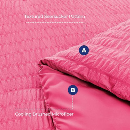 HYMOKEGE Comforter Set - Hot Pink Seersucker Luxury Bedding - 7 Pieces for All Season Comfort