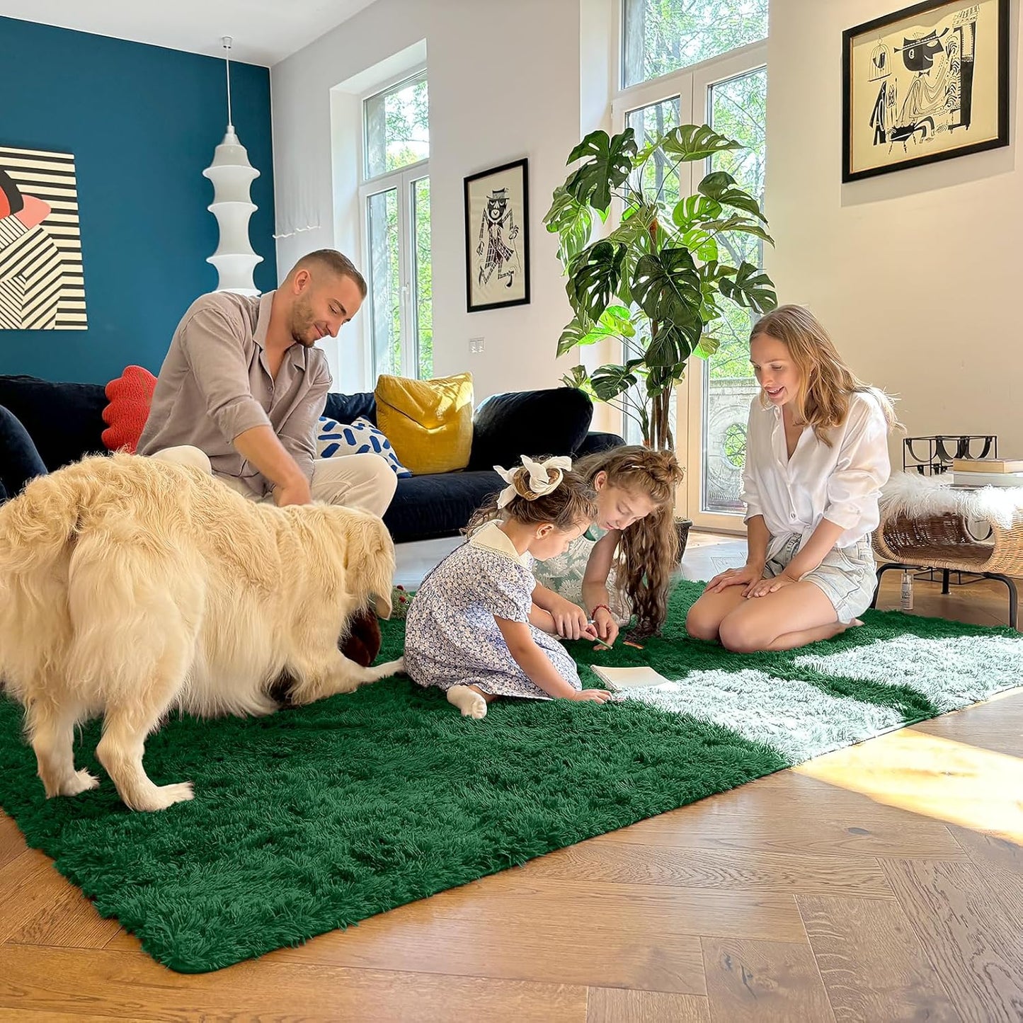 OLANLY Runner Rugs - Machine Washable Soft Fluffy Shaggy Carpet for Bedroom & Hallway | Dark Green