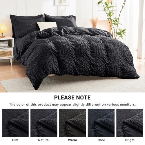 HYMOKEGE Black Oversized King Comforter Set Seersucker 7 Pieces, All Season Luxury Bed in a Bag for Bedroom, Bedding Set with Comforter, Sheets, Pillowcases & Shams