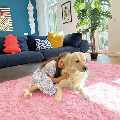 OLANLY 2x4 Machine Washable Runner Rug - Soft Fluffy Shaggy Bedroom & Hallway Carpet | Pink Home Decor