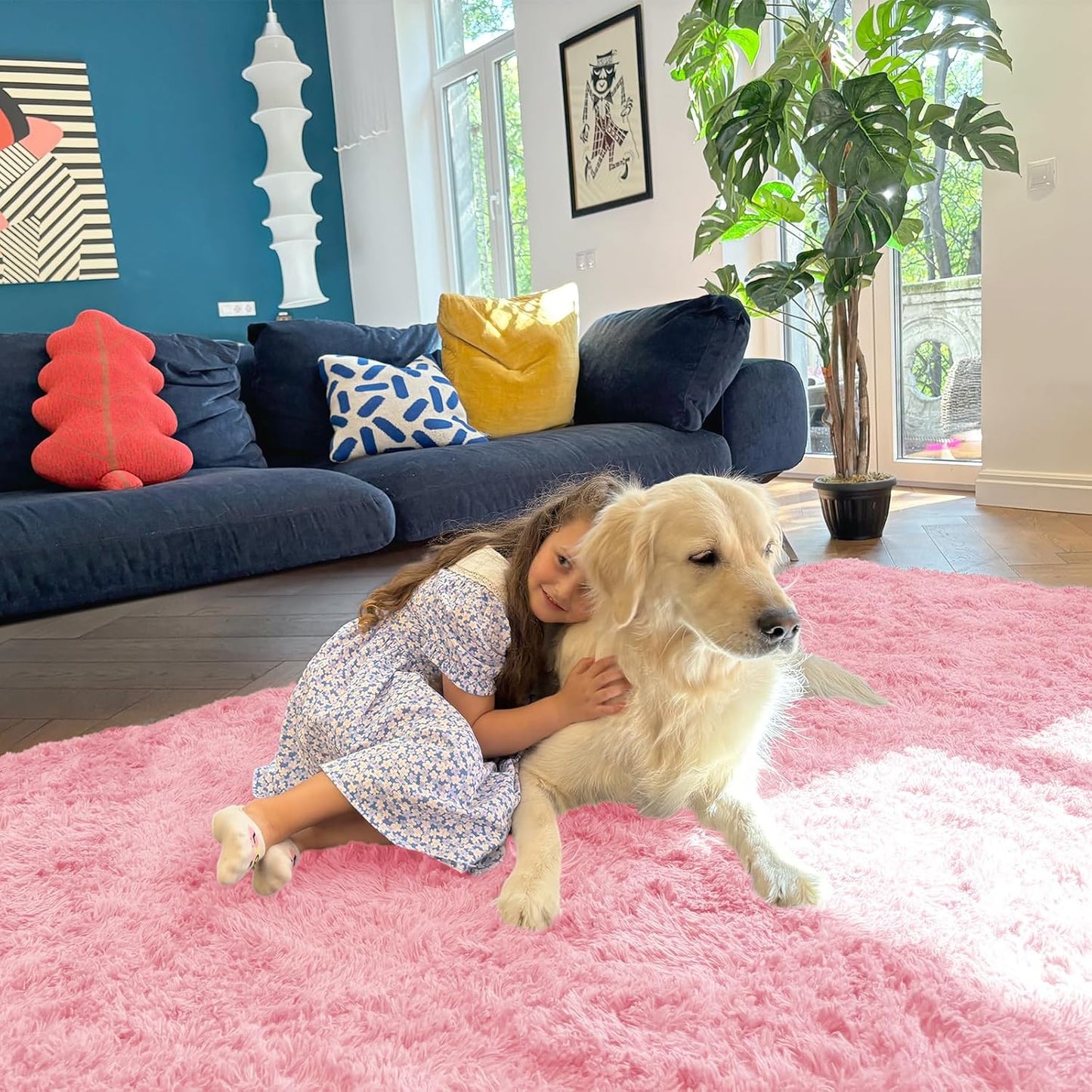 OLANLY Runner Rugs - Soft, Machine Washable Shaggy Carpet for Hallway & Bedroom | Pink 2x8 ft