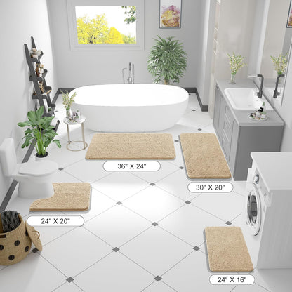 OLANLY Bath Rugs - Extra Soft Chenille | Quick-Dry, Machine Washable, 47x20, Beige
