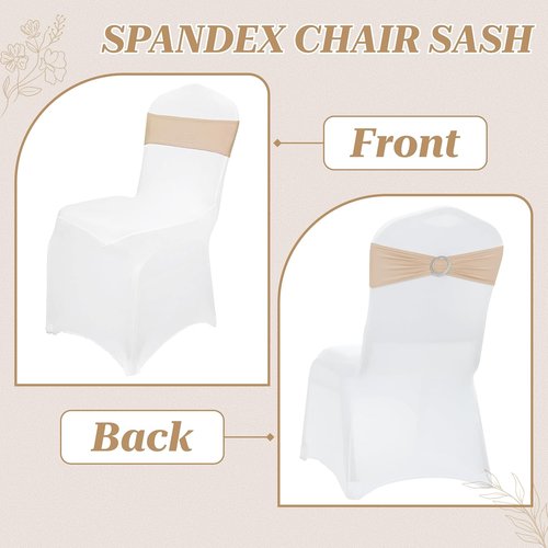 MDS Spandex Chair Sashes - 200 Pack of Champagne Gold Elastic Stretch Bands with Buckle Slider for Weddings