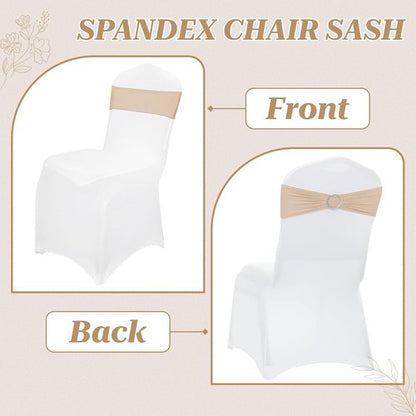 MDS Premium Spandex Chair Sashes - Stretchy Bow Covers with Buckle Slider | Pack of 100 - Champagne Gold