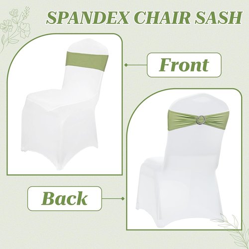 MDS Spandex Chair Sashes - Premium Stretch Covers with Buckle Slider | Universal Fit for Weddings & Events - Sage Green