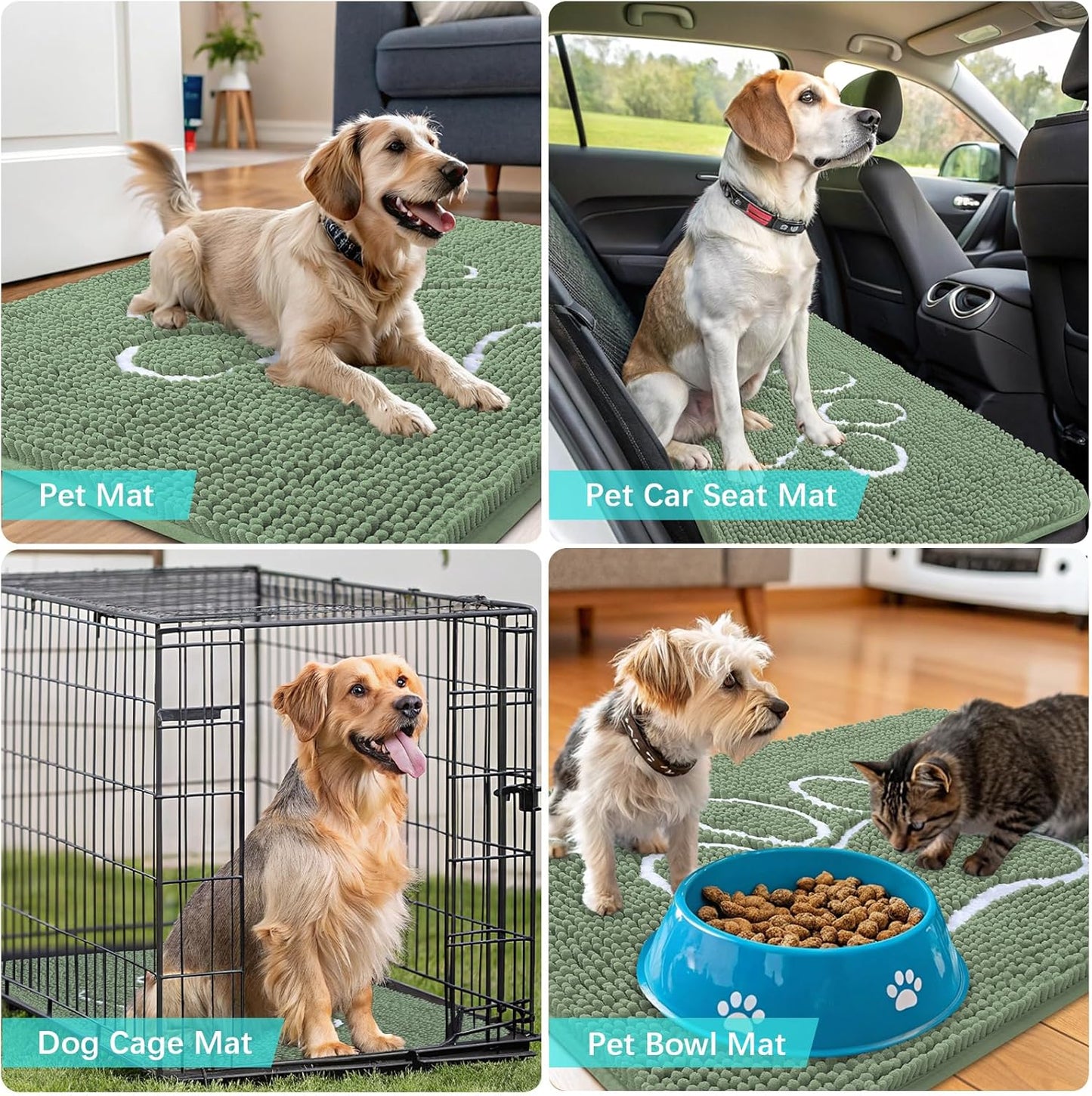 OLANLY Dog Door Mat - Muddy Paws Absorbent Chenille Doormat | Non-Slip, Quick Dry, 36x24, Olive Green