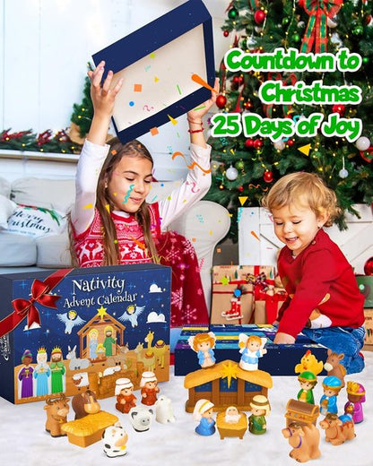 **Nativity Advent Calendar 2025 - Christmas Story Playset for Kids | 25-Piece Nativity Scene Set**