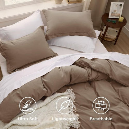 Bedsure Coffee California King Duvet Cover - Extra Soft Prewashed Cotton-Like Polyester Set | 104''x98'' with Zipper Closure & 2 Pillow Shams
