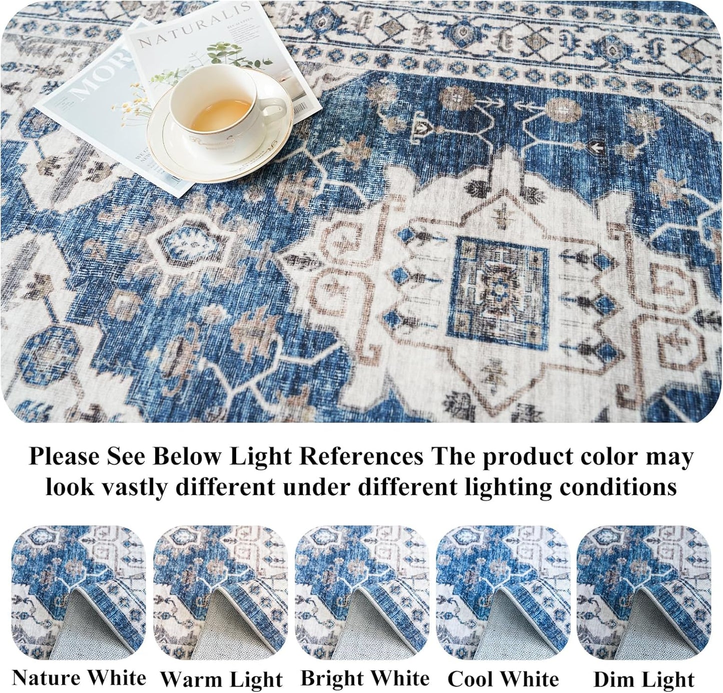 Skiennix 2x6 Washable Hallway Runner Rug - Ultra Soft Non-Slip Carpet for Indoor Use | Blue