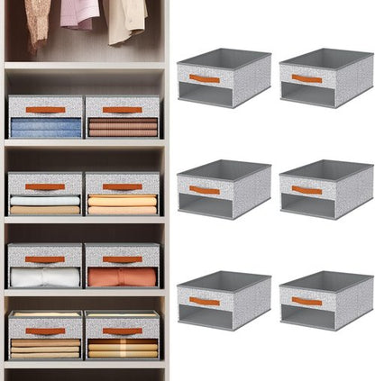 Homsorout Drawer Organizers - 6 Pack Foldable Pants Storage with Clear Window & Handles | Light Gray Fabric Closet Organizer for Clothes, Jeans, & More