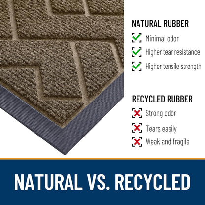 OLANLY Waterproof All-Season Front Door Mat - Sturdy Natural Rubber, Low Profile, Herringbone Brick (Brown, 59x23)