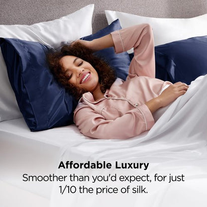 Bedsure Satin Pillowcase 2 Pack Similar to Silk Pillow Cases Standard Size, Pillow Case for Sleeping Women with Envelope Closure, Gifts for Women Men, Navy, 20x26 Inches, 2pcs