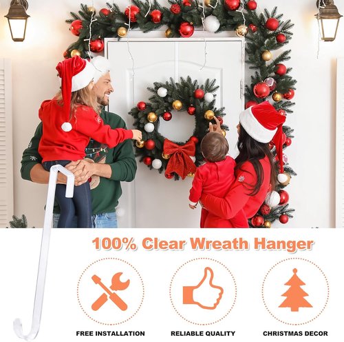 Clear Wreath Hanger - 15" Invisible Over The Door Hook | Non-Scratch, 10lb Heavy Duty Decor