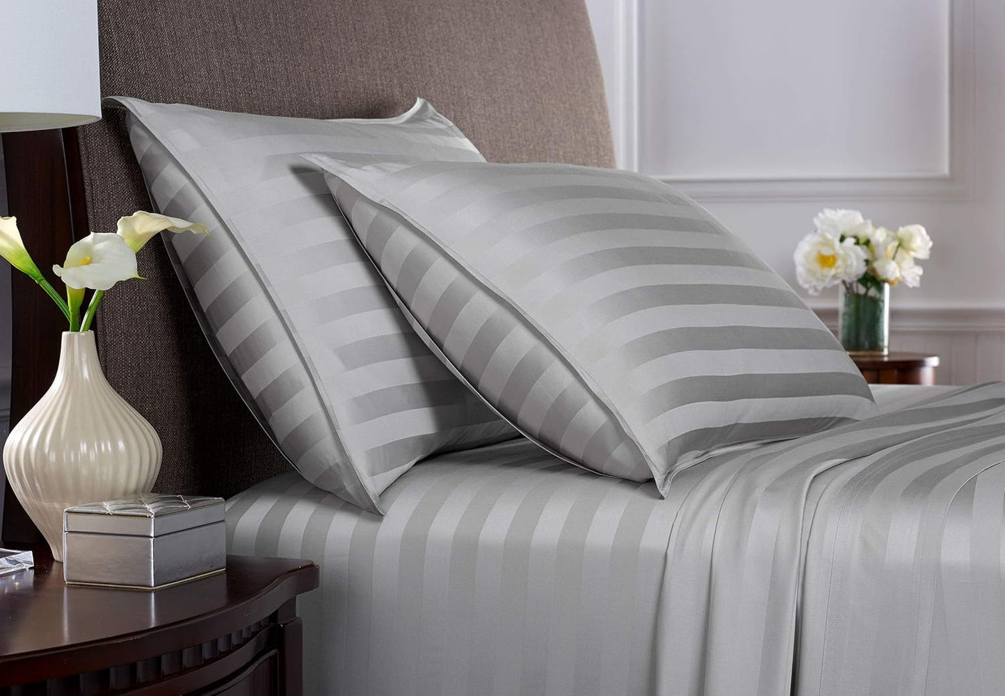 Pure Bamboo Full Bed Sheet Set - 100% Organic Viscose, Luxuriously Soft & Cooling | Jacquard Silver, 2-Year Quality Promise