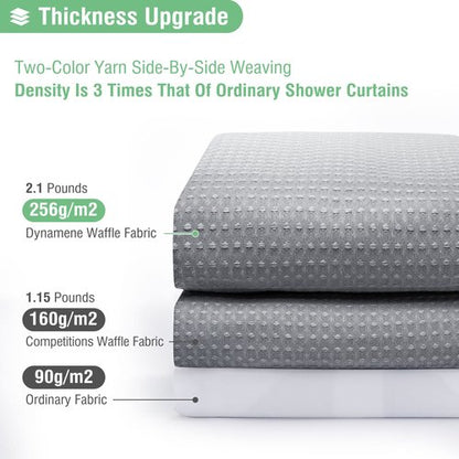 Dynamene Grey Fabric Shower Curtain for Bathroom - Waffle Weave Textured Heavy Duty , 256GSM Hotel Luxury Weighted Cloth Bath Curtain Set with 12 Plastic Hooks,72x72, Grey/Gray