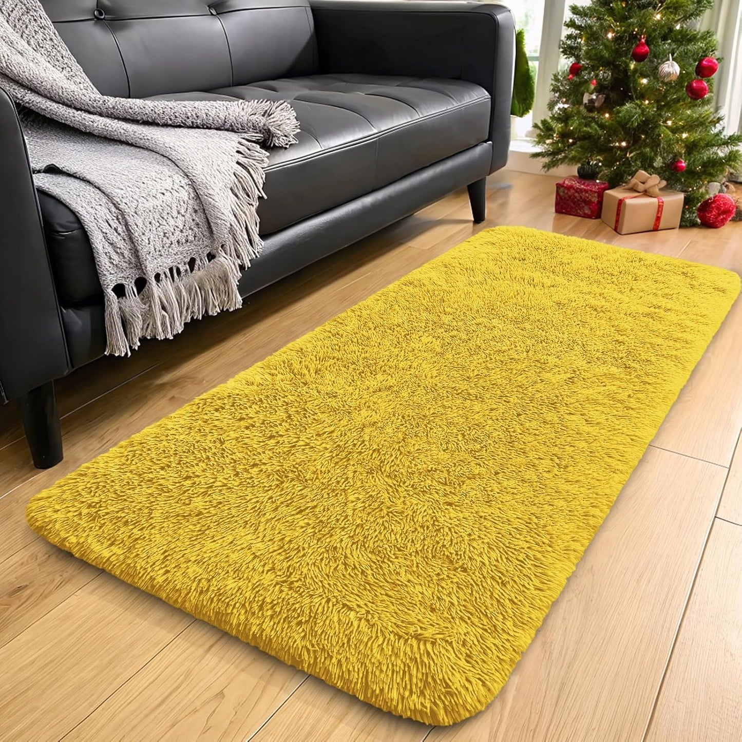 OLANLY Runner Rugs - Soft, Fluffy, Machine Washable | 2x6 ft Yellow Shaggy Carpet for Bedroom & Hallway