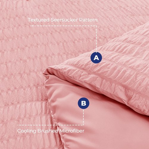 HYMOKEGE Rose Pink California King Comforter Set Seersucker 7 Pieces, All Season Luxury Bed in a Bag for Bedroom, Bedding Set with Comforter, Sheets, Pillowcases & Shams
