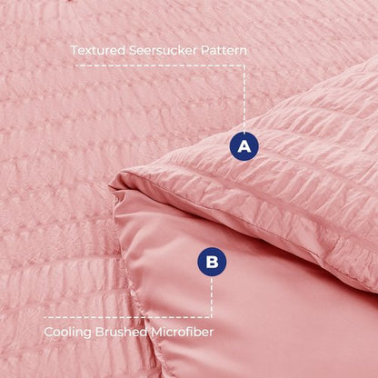 HYMOKEGE Rose Pink California King Comforter Set Seersucker 7 Pieces, All Season Luxury Bed in a Bag for Bedroom, Bedding Set with Comforter, Sheets, Pillowcases & Shams