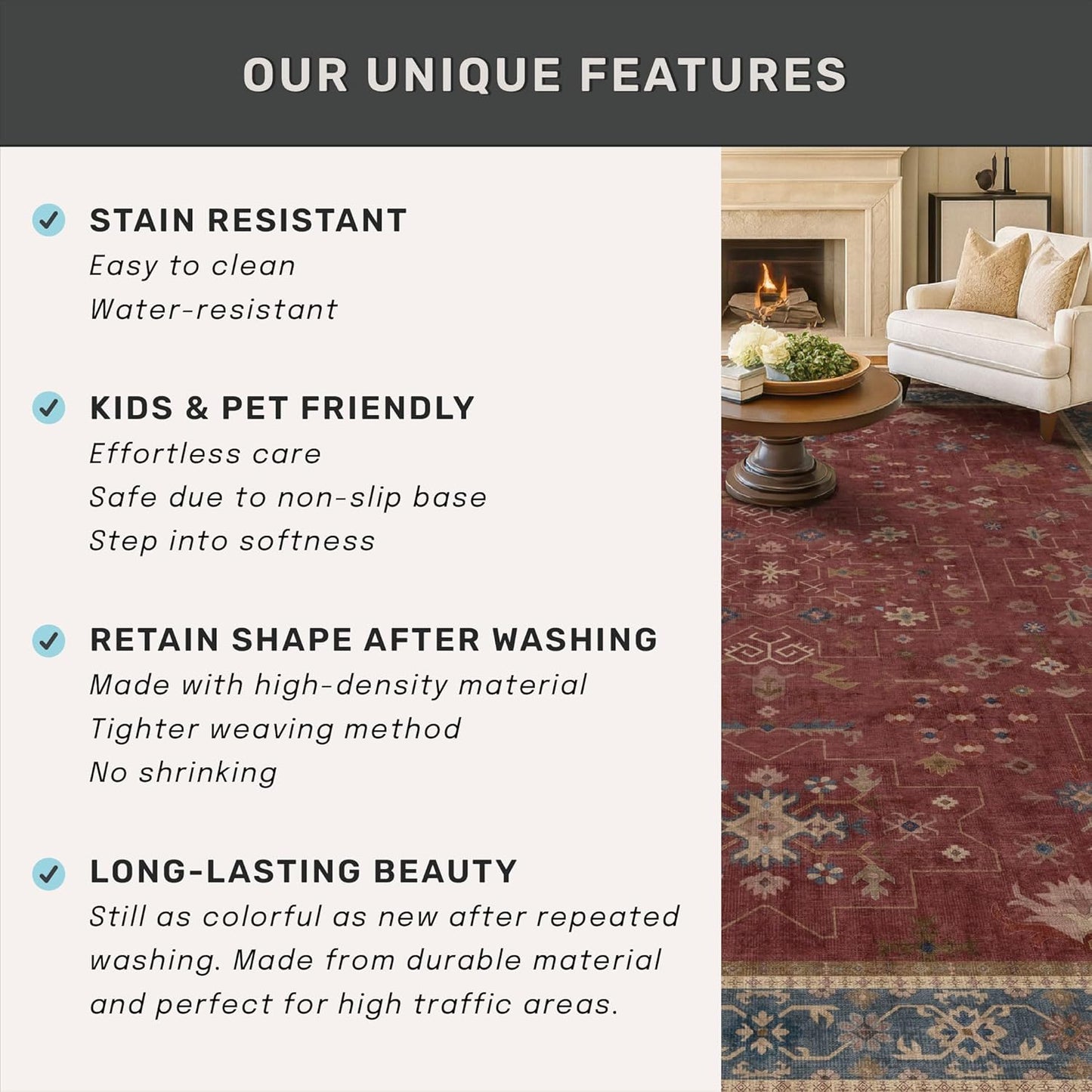 Regine Switzerland 6x8 Vintage Burgundy Dining Room Rug - Machine Washable Boho Carpet for Living Room