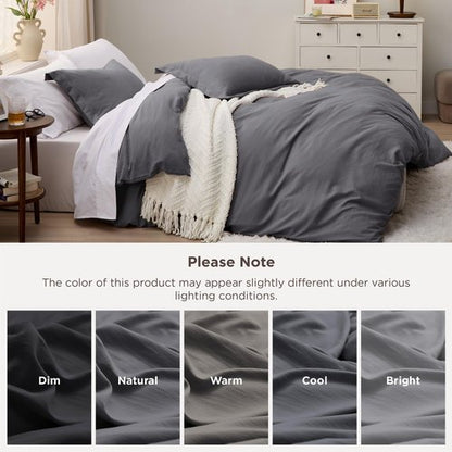 Bedsure Dark Grey Duvet Cover King Size - 3 Pieces Prewashed Cotton-Like Polyester Extra Soft Bedding Set, Includes 1 Duvet Cover 104x90 Inches with Zipper Closure & 2 Pillow Shams, No Comforter