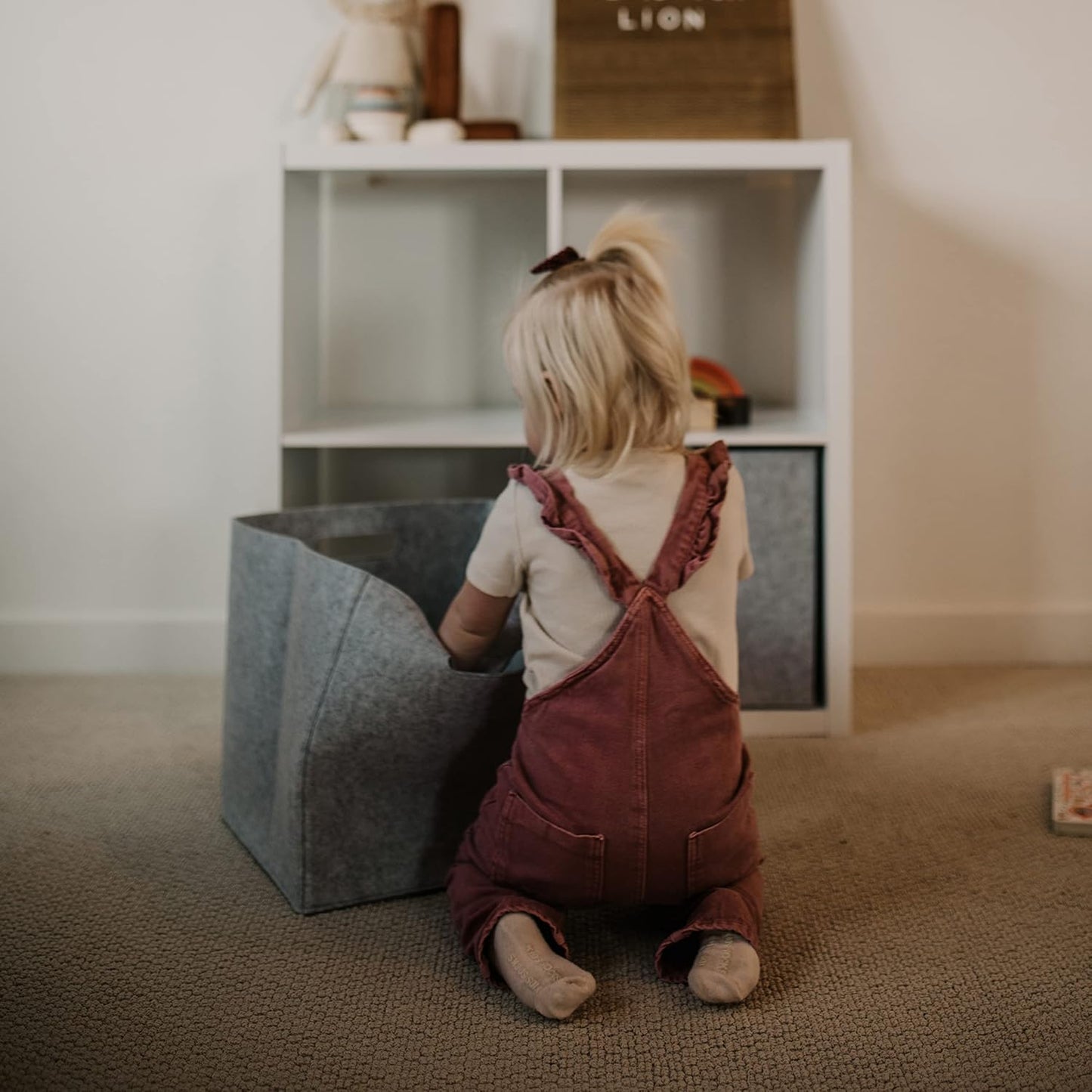 Parker Baby Felt Foldable Storage Cube - 11-Inch Nursery Cubby Bin for Toy Organization - Oatmeal