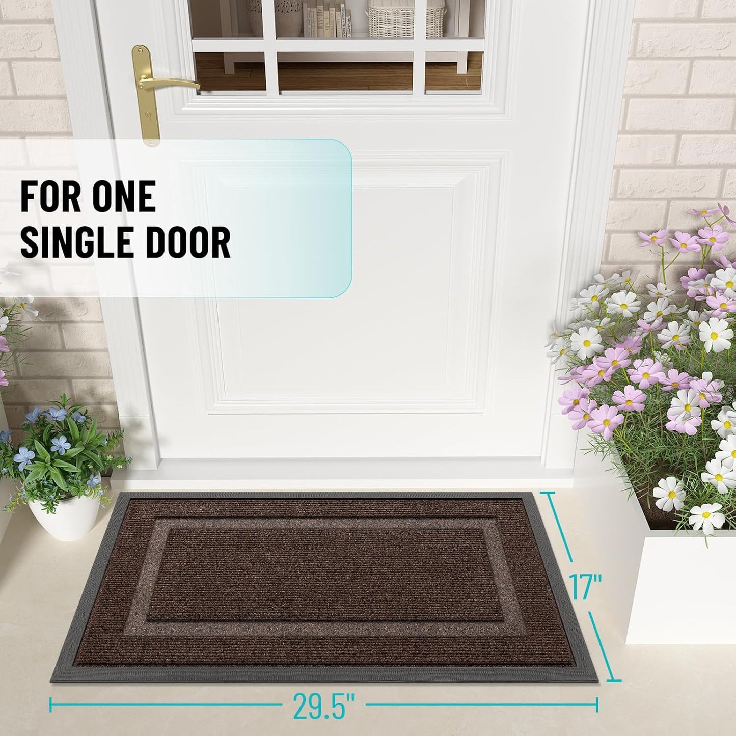 OLANLY Waterproof Front Door Mat - All-Season, Sturdy Natural Rubber, Easy Clean | 29.5x17, Dark Brown