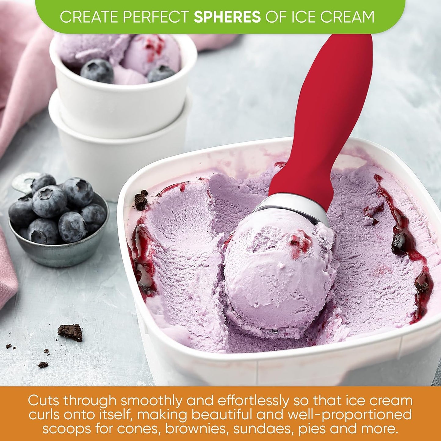 Spring Chef Ice Cream Scoop - Professional Heavy-Duty Sturdy Scooper with Soft Grip Handle | Red