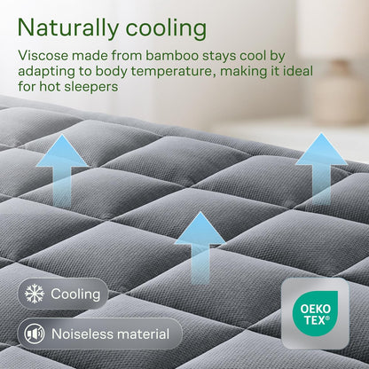 Niagara Ultra Soft Full XL Mattress Topper - Bamboo Viscose Pillow Top for Back Pain Relief | Naturally Cooling, Gray