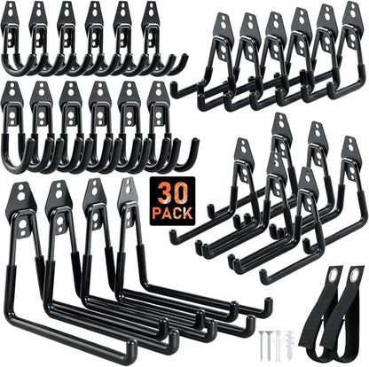 Housolution Garage Hooks - Heavy Duty Anti-Slip Wall Mount for Bikes & Tools | 30-Pack, Black