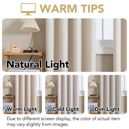 H.VERSAILTEX Linen Curtains 100% Blackout Curtains for Bedroom 63 inch Long Full Light Blocking Nature Linen Blended Window Curtains for Living Room Nickel Grommet (2 Panels, Heathered Natural)