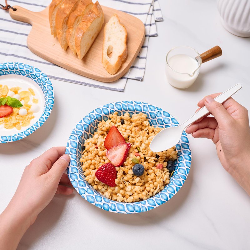 MUCHII 20 Oz Paper Bowls 180 Count Disposable Bowls, Printed Soak Proof Large Bowls for Breakfast, Lunch, and Dinner Meals