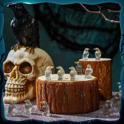 Skiennix Halloween Miniature Crows - Luminous Resin Raven Figurines for Spooky Decor | 100 Pcs