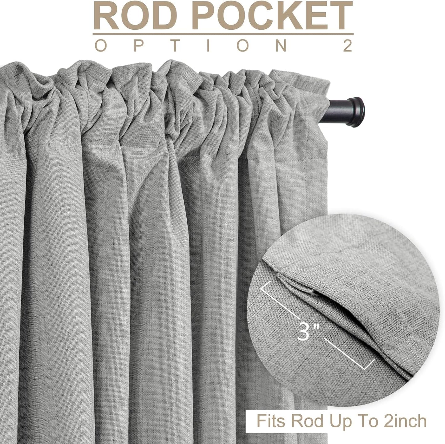 Skiennix 100% Blackout Linen Curtains - Thermal Insulated Drapes, 84" Long, Ash Grey, 2 Panels Set