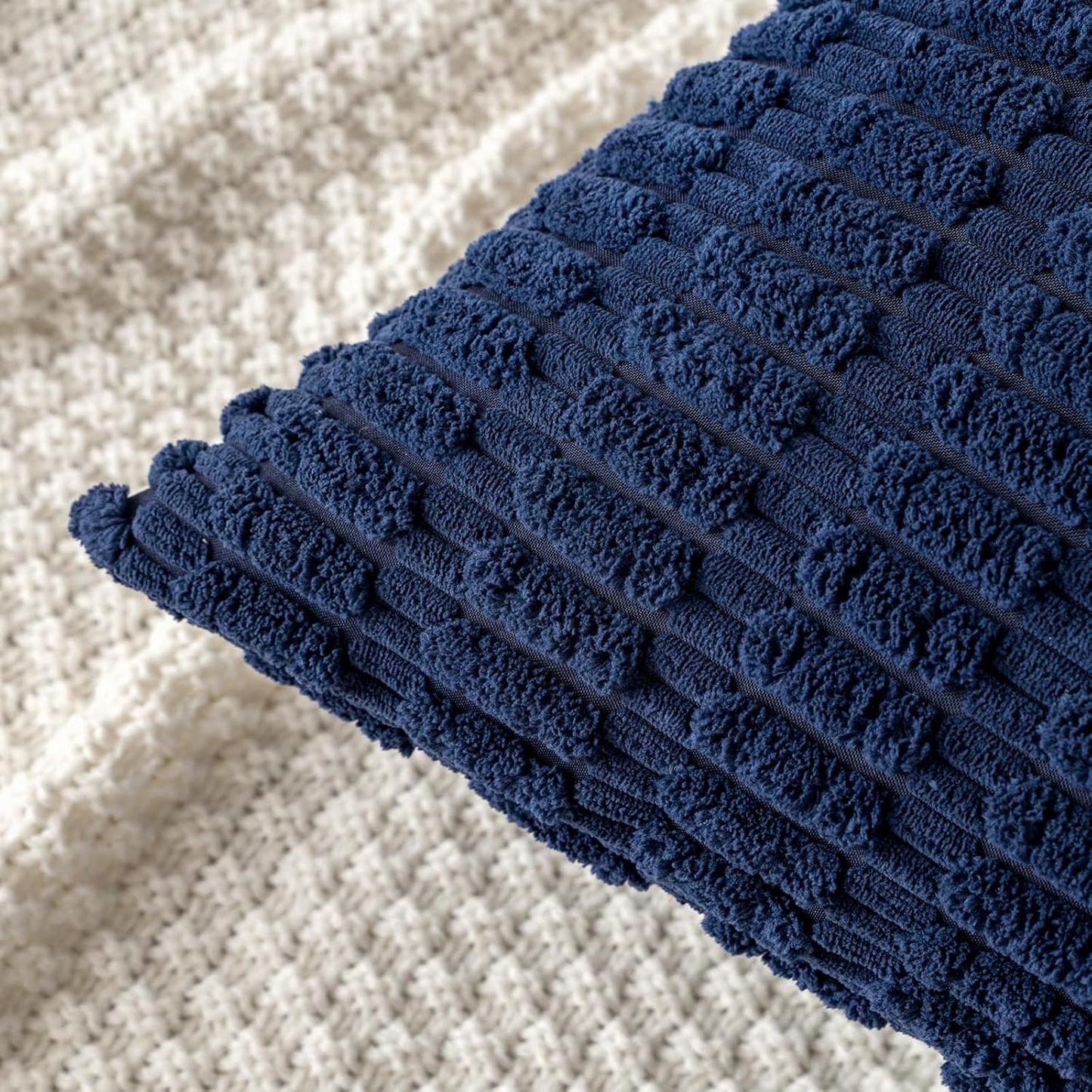 MIULEE Corduroy Throw Pillow Covers - Soft Boho Striped Design | 20x20 Inch Dark Blue for Modern Farmhouse Decor