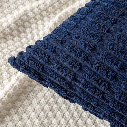 MIULEE Corduroy Throw Pillow Covers - Soft Boho Striped Design | 20x20 Inch Dark Blue for Modern Farmhouse Decor