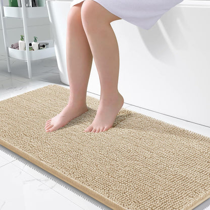 OLANLY Bathroom Rugs - Extra Soft Chenille Bath Mats with Rubber Backing | 50x30, Quick Dry, Beige