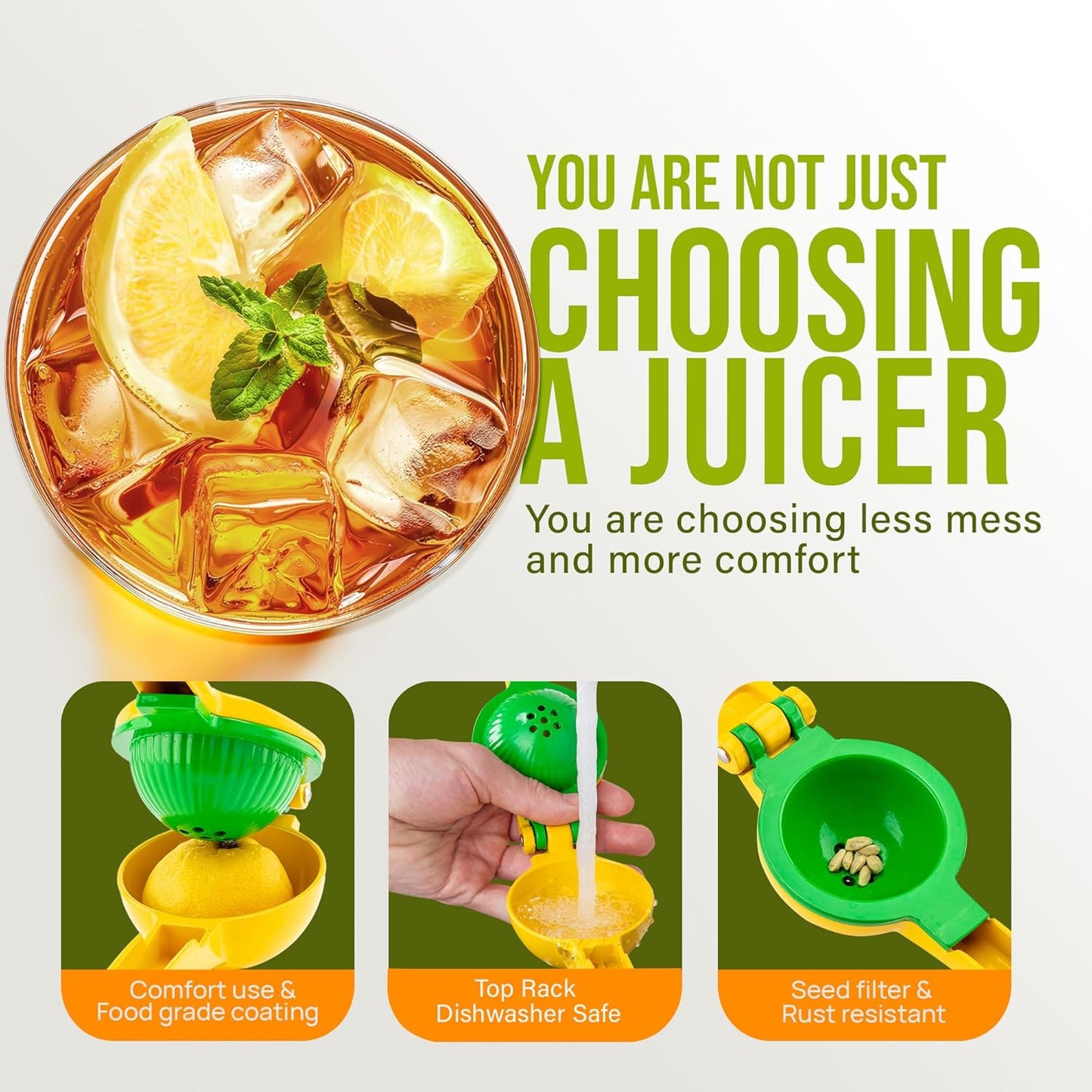 Zulay Kitchen 2-in-1 Lemon Squeezer - Max Extraction Hand Juicer for Easy Citrus Juicing - Yellow/Green