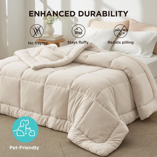 Bedsure Comforter Duvet Insert - Quilted Comforters Queen Size, All Season Duvet, GentleSoft Down Alternative Bedding, with 8 Tabs, Gifts for Women/Men, Linen, Queen 88 x 88 Inches