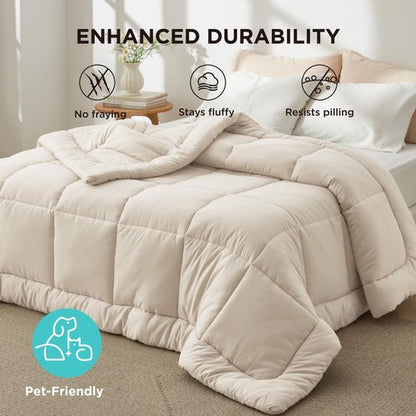 Bedsure Comforter Duvet Insert - Quilted Comforters Queen Size, All Season Duvet, GentleSoft Down Alternative Bedding, with 8 Tabs, Gifts for Women/Men, Linen, Queen 88 x 88 Inches