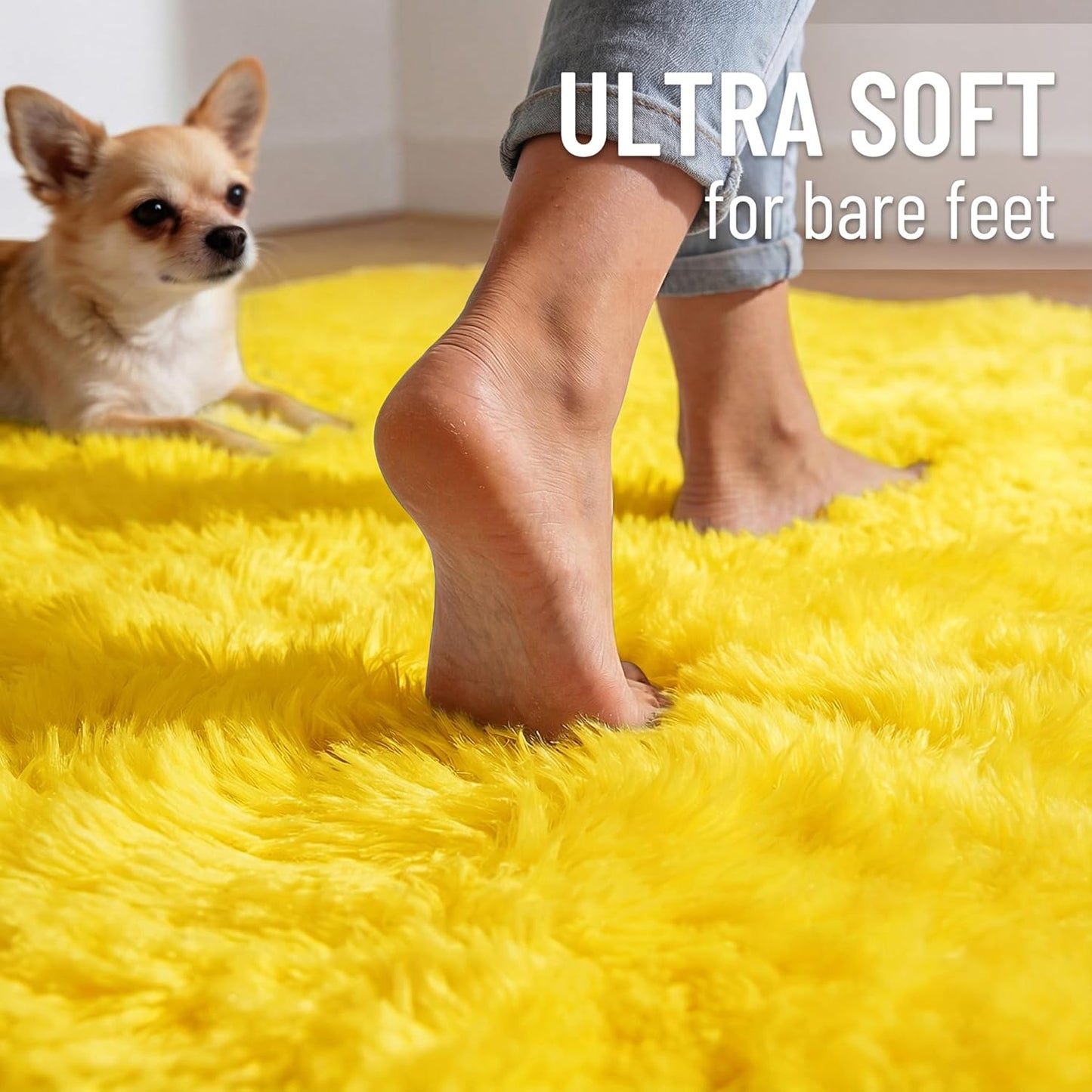 OLANLY Runner Rugs - Soft, Fluffy, Machine Washable | 2x6 ft Yellow Shaggy Carpet for Bedroom & Hallway