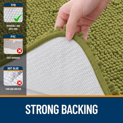 OLANLY Bathroom Rugs 30x20, Extra Soft Absorbent Chenille Bath Rugs, Rubber Backing Quick Dry, Machine Washable Bath Mats for Bathroom Floor, Tub and Shower, Home Decor Accessories, Willow Green