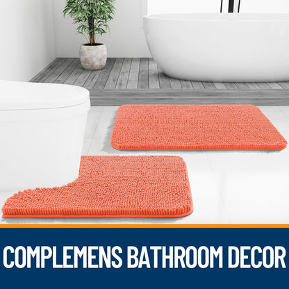 OLANLY U-Shaped Toilet Rug - Extra Soft Chenille, Quick-Dry, Machine Washable, Non-Slip | 24x20, Coral