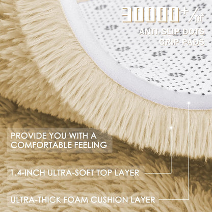 OLANLY Cream Round Area Rug - Soft, Fluffy, Machine Washable 8 ft Circle Carpet for Bedroom & Living Room