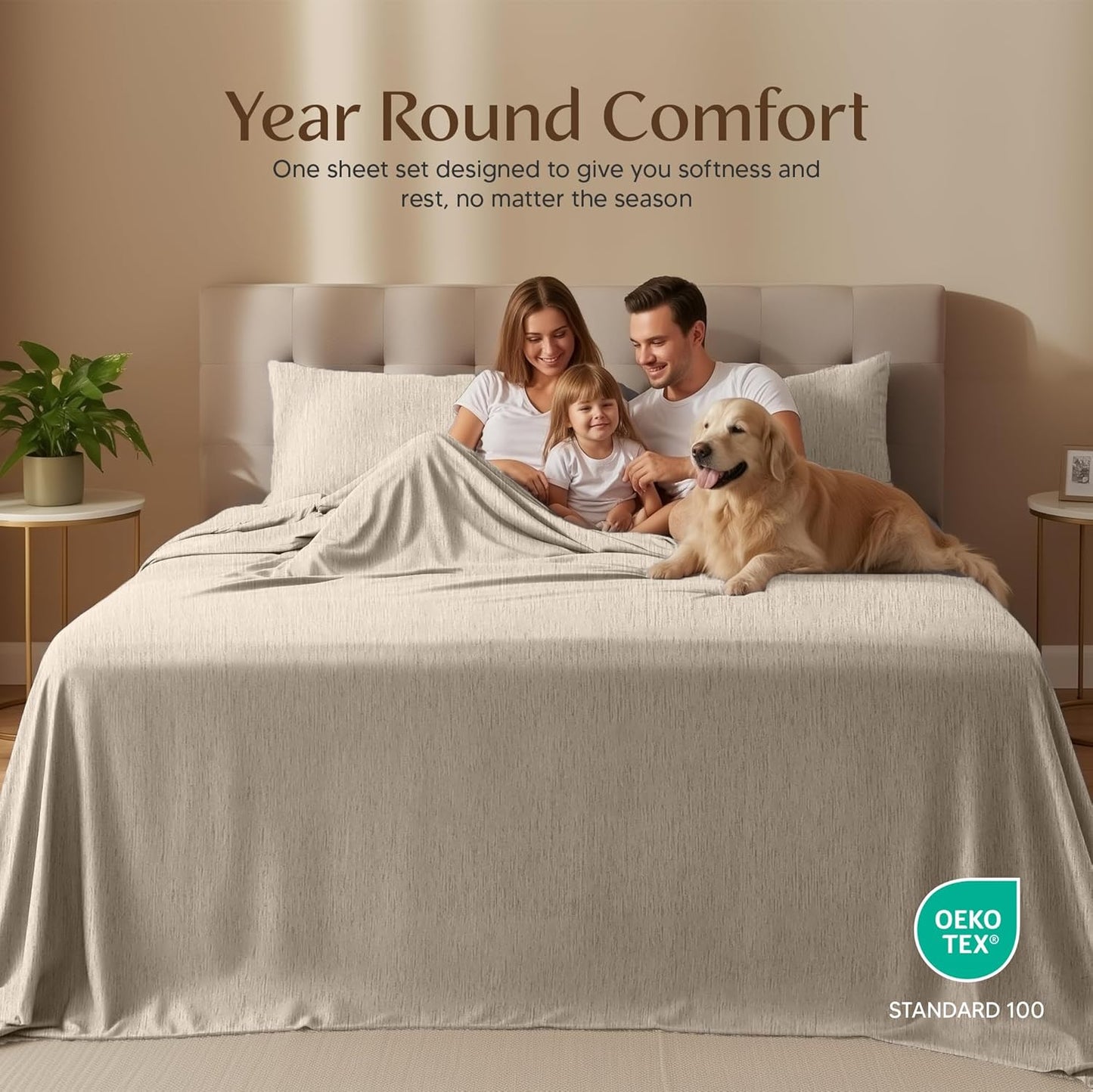Utopia Bedding King Size Sheet Set - Soft & Breathable 4-Piece Microfiber Bed Sheets | Oeko Tex (Heather Beige)