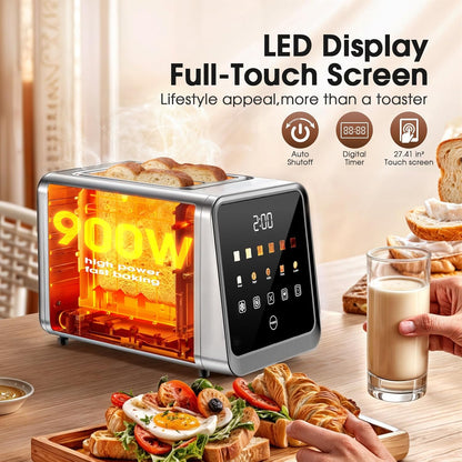 Skiennix Touch Screen Toaster - 2 Slice Stainless Steel Smart Toaster with Memory Function & 6 Shade Settings, 1.5" Wide Slot